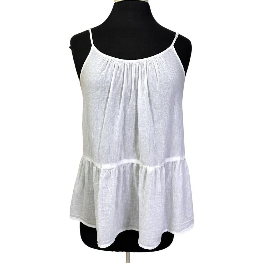 Gap Peplum Cami Top Women Medium Tall Off White Crinkle Cotton Gauze Boho Summer
